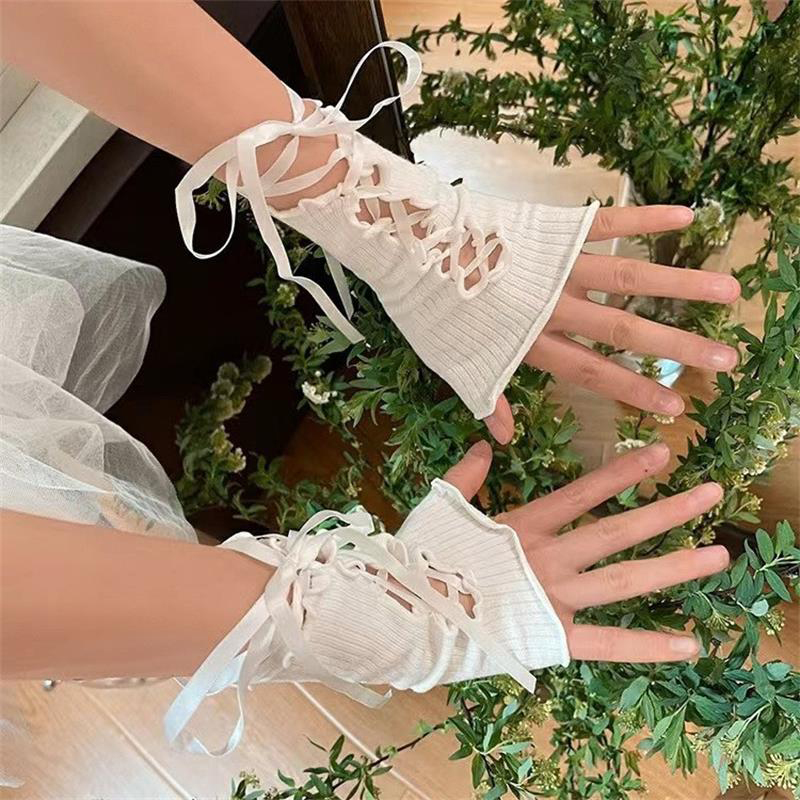 Women Lace‑Up Fingerless Arm S – Fingerless Glove Knit recenzja i cena