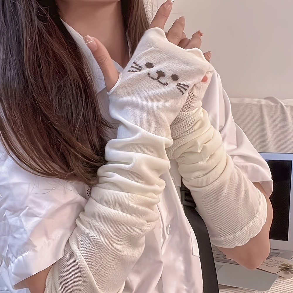 1 Pair Cute Cat Print Arm Cove – Fingerless Glove Knit recenzja i cena